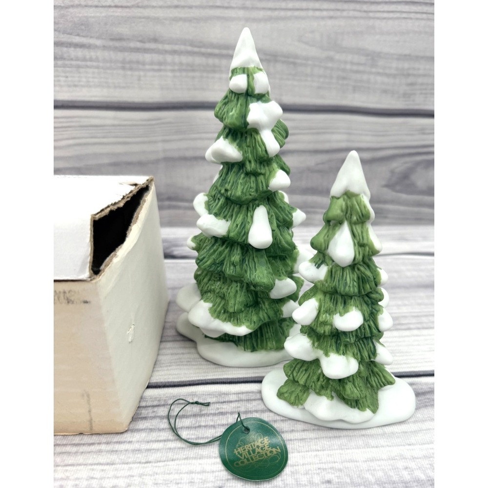 DEPT 56‎ VILLAGE ACCESSORIES SET OF 2 SNOWY PINES PORCELAIN TREES - RETIRED